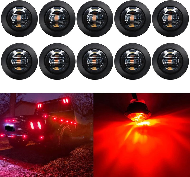 KEING 10 Pack Sealed Waterproof Mini Round 3/4 Inch Red LED Marker Lights Signal Light 12V for Trailer Truck Bus Pickup Van ATV RV Lorry Caravan, 5 Years Warranty (Smoked Lens) - Image 1
